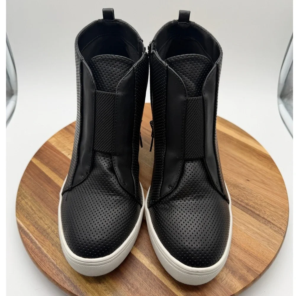MIA Women's Size 10M Black Perforated Wedge Sneakers High Top Side Zip 0837